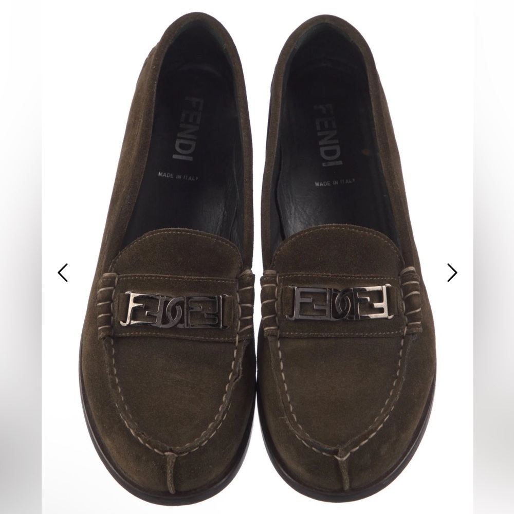 Fendi Women Brown Suede Loafers